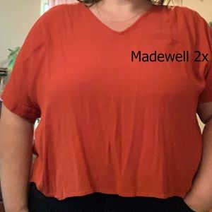 Madewell 2X drop shoulder tee with back button detail.